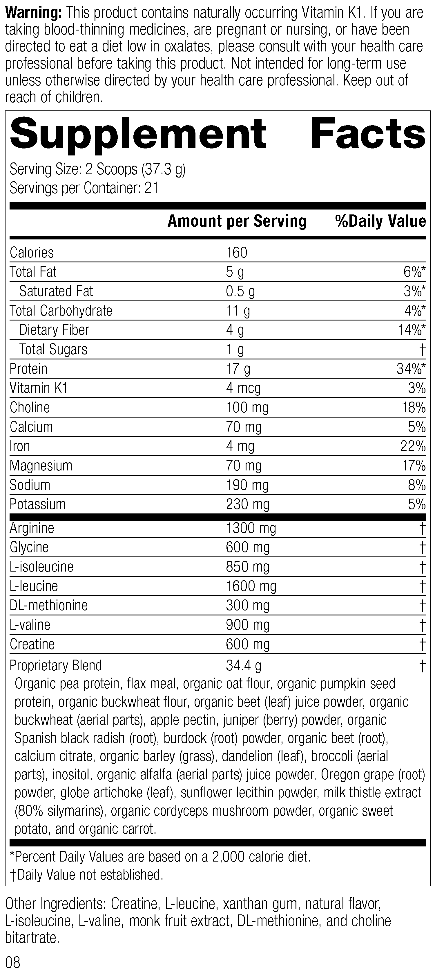 SP Detox Balance™ Chai Supplement Facts