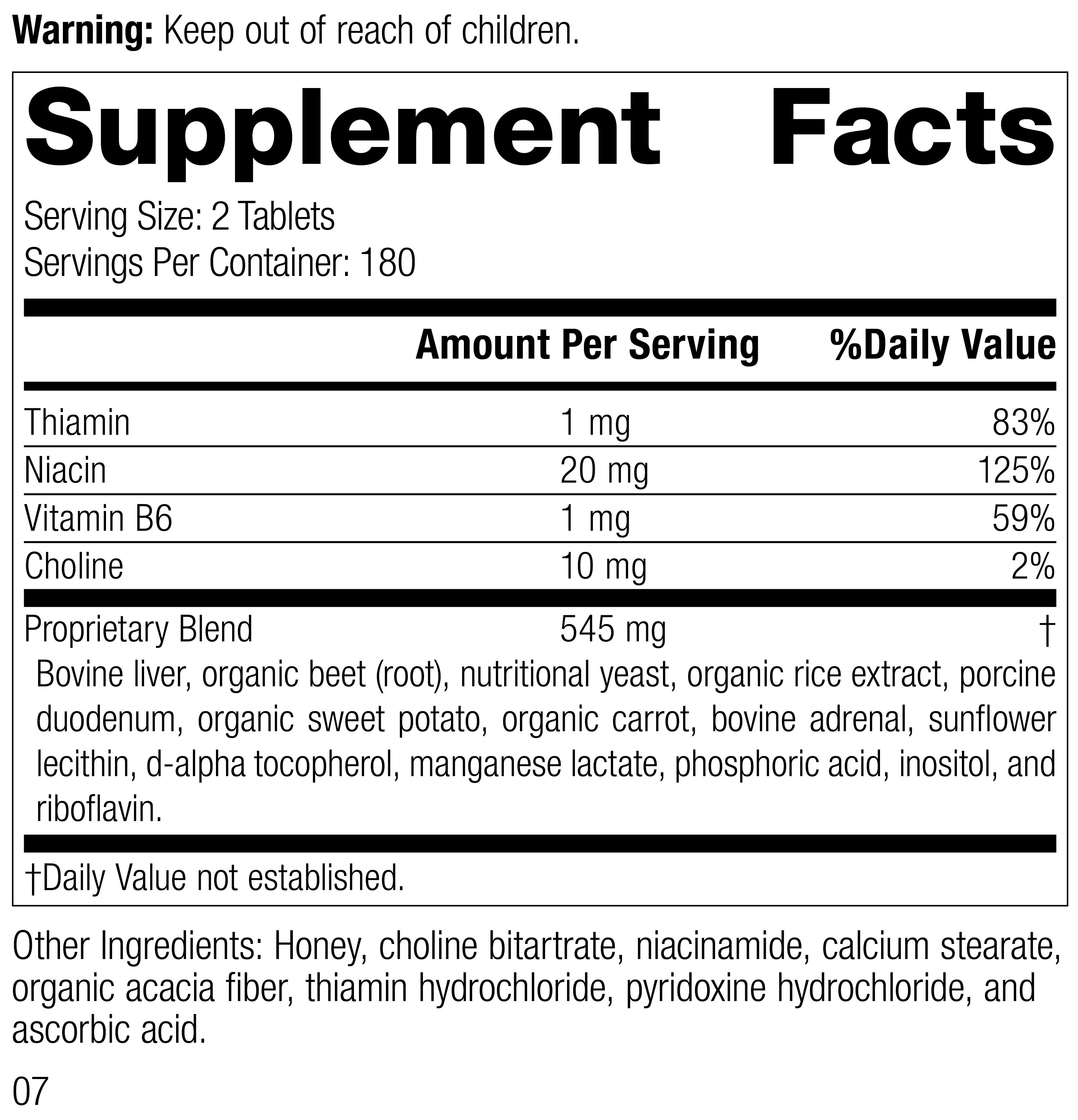 Cataplex® B-GF Supplement Facts