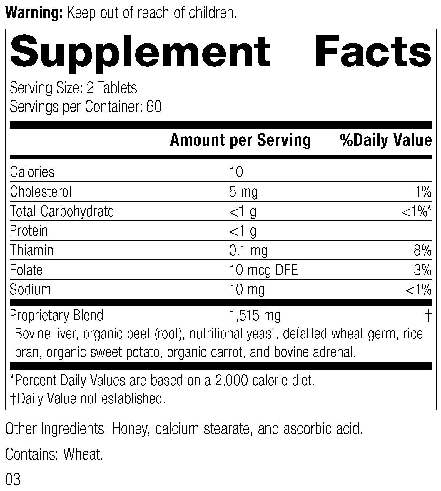 Cataplex® B-Core Supplement Facts