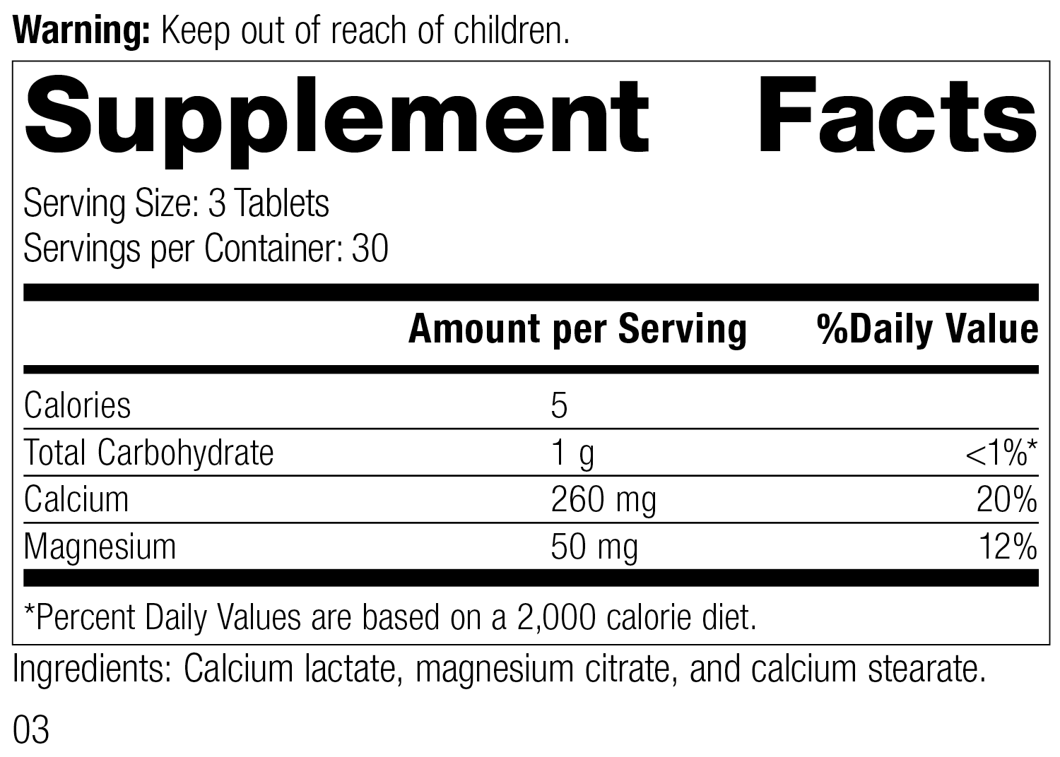Calcium Lactate Supplement Facts