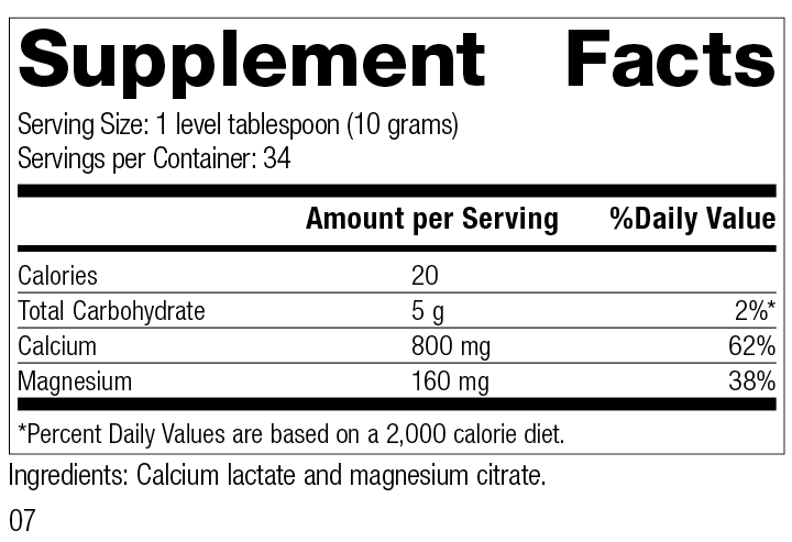 Calcium Lactate Powder Supplement Facts