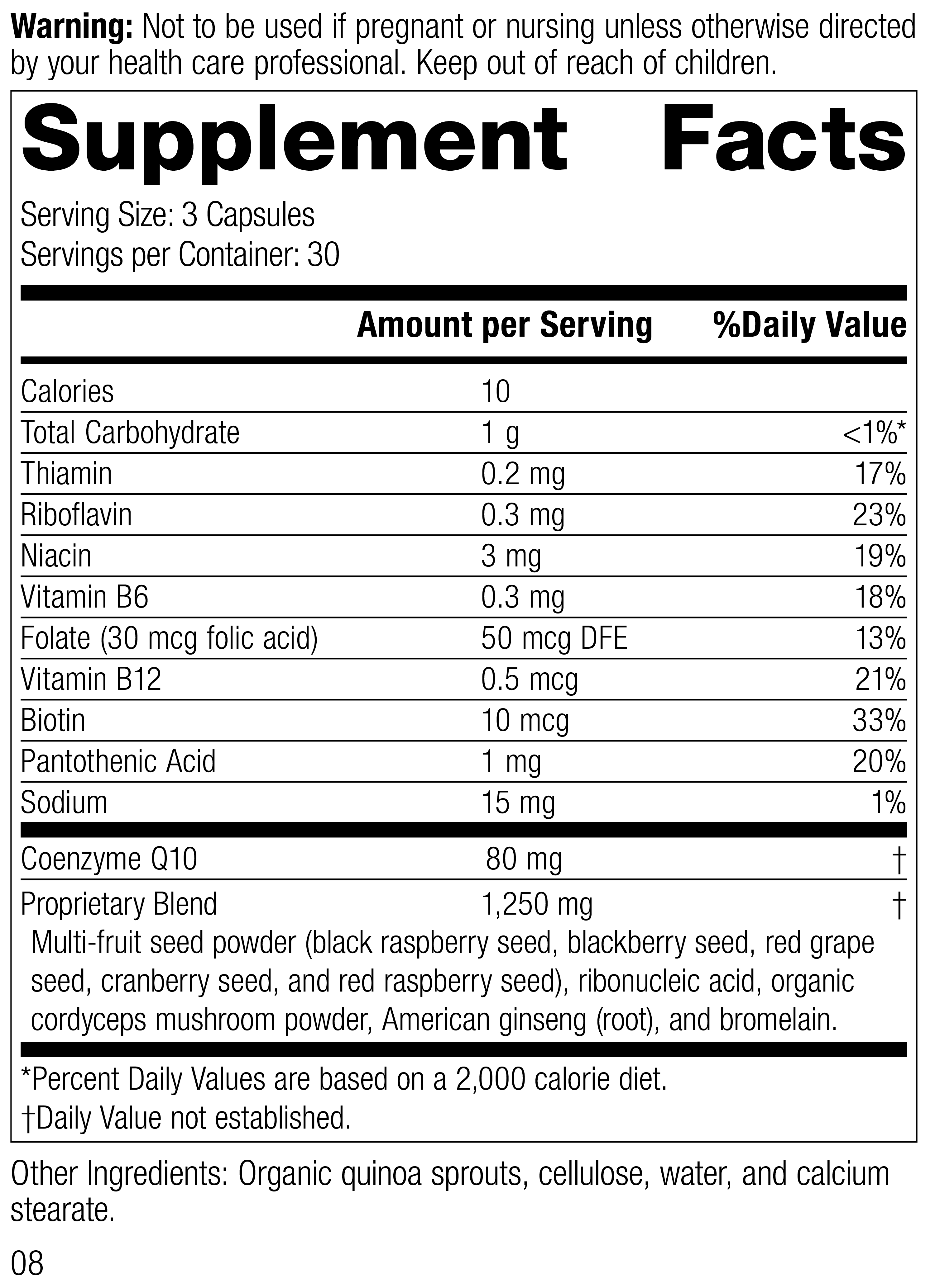 B Vitality with CoQ10 Supplement Facts