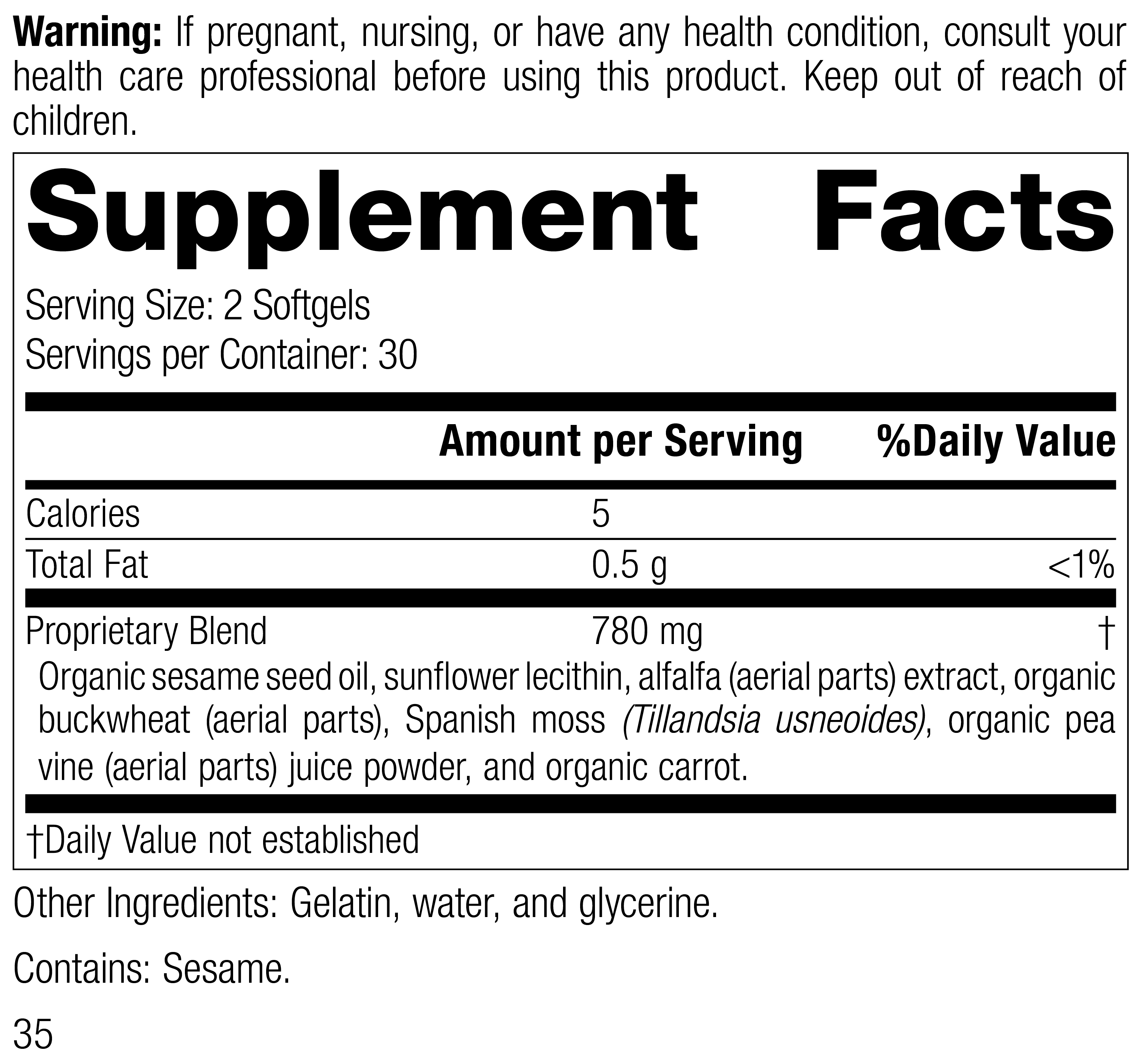 Chlorophyll Complex™ Supplement Facts