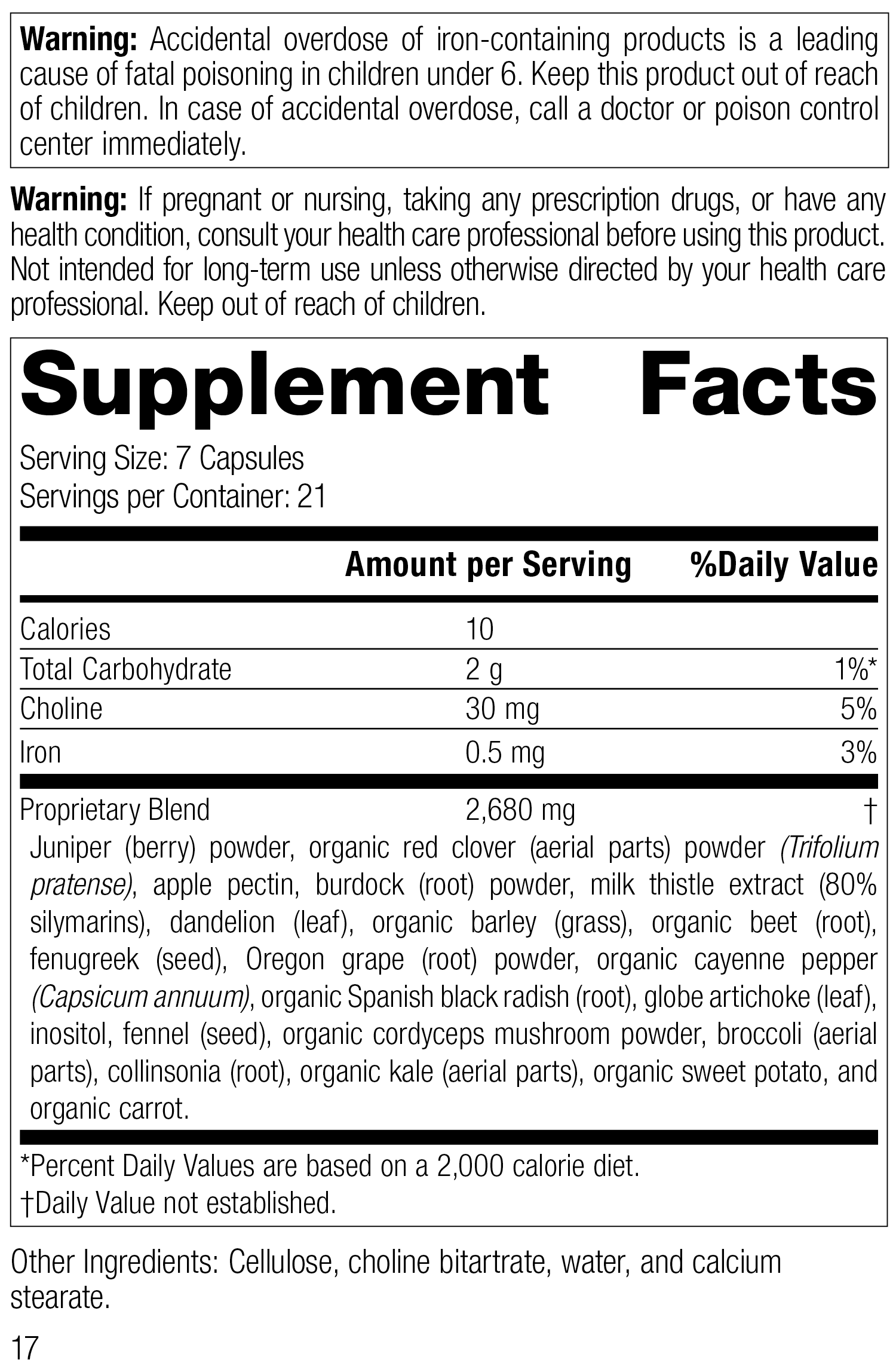 SP Cleanse® Supplement Facts