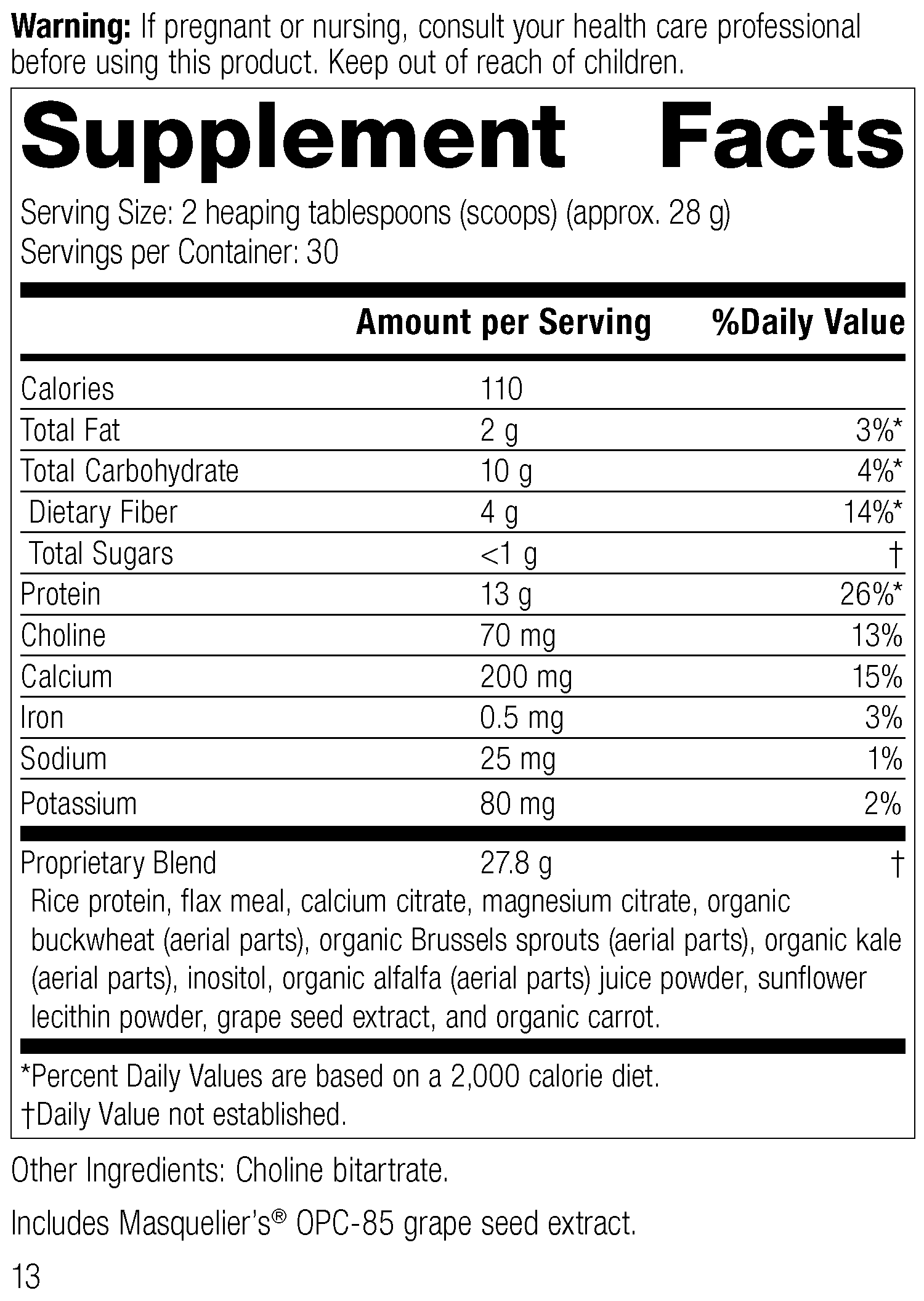 SP Complete® Dairy Free Supplement Facts