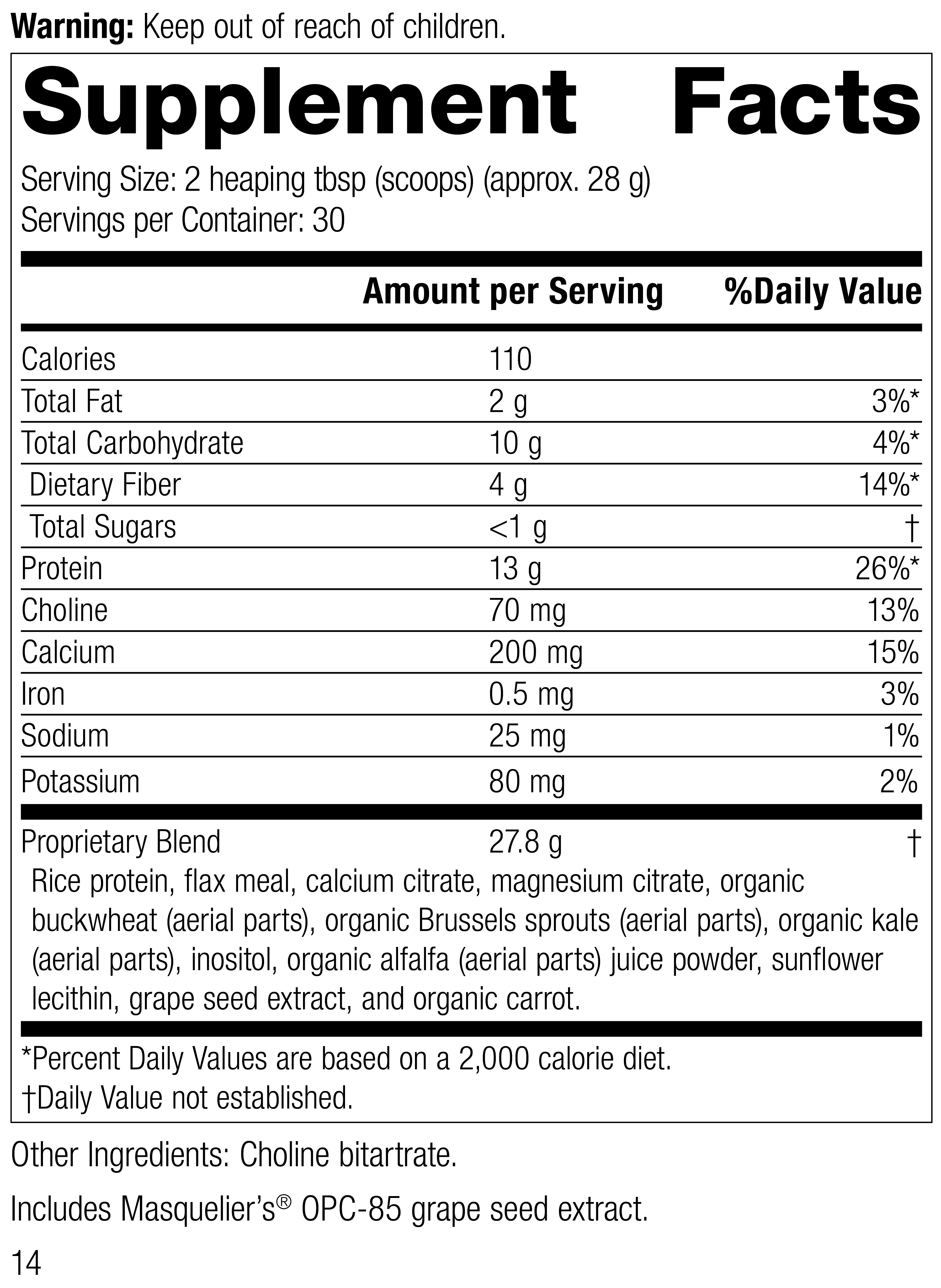 SP Complete® Dairy Free Supplement Facts