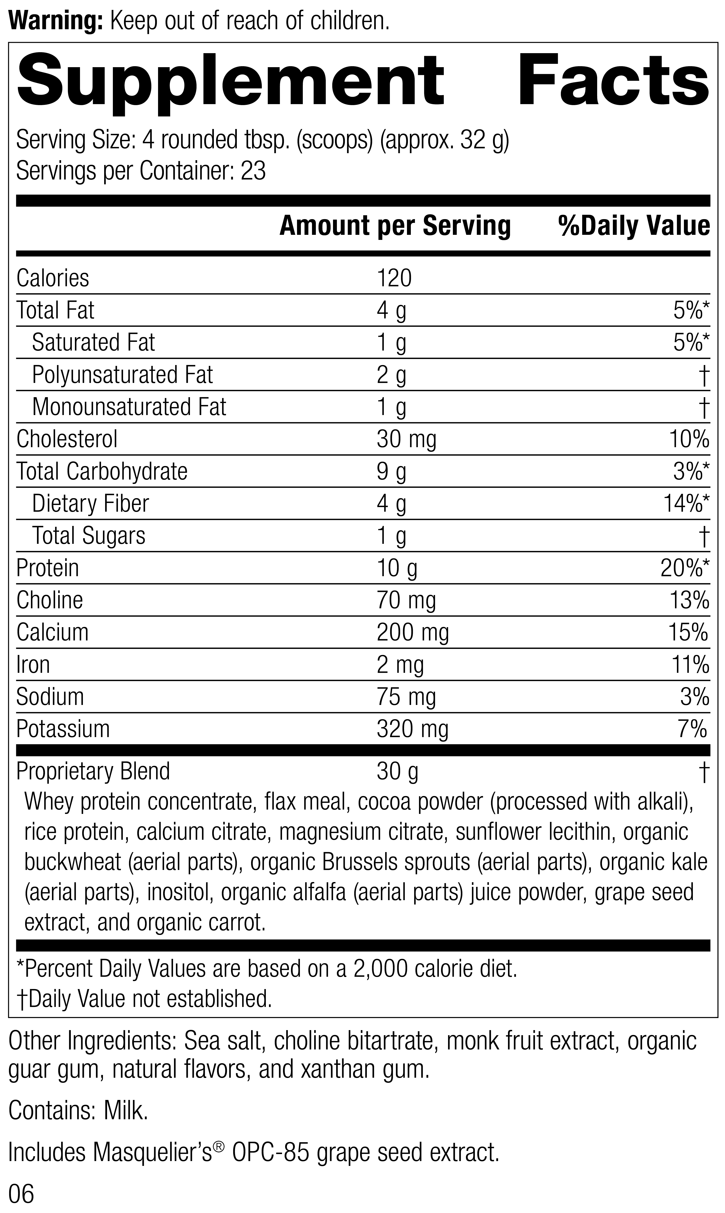 SP Complete® Chocolate Supplement Facts