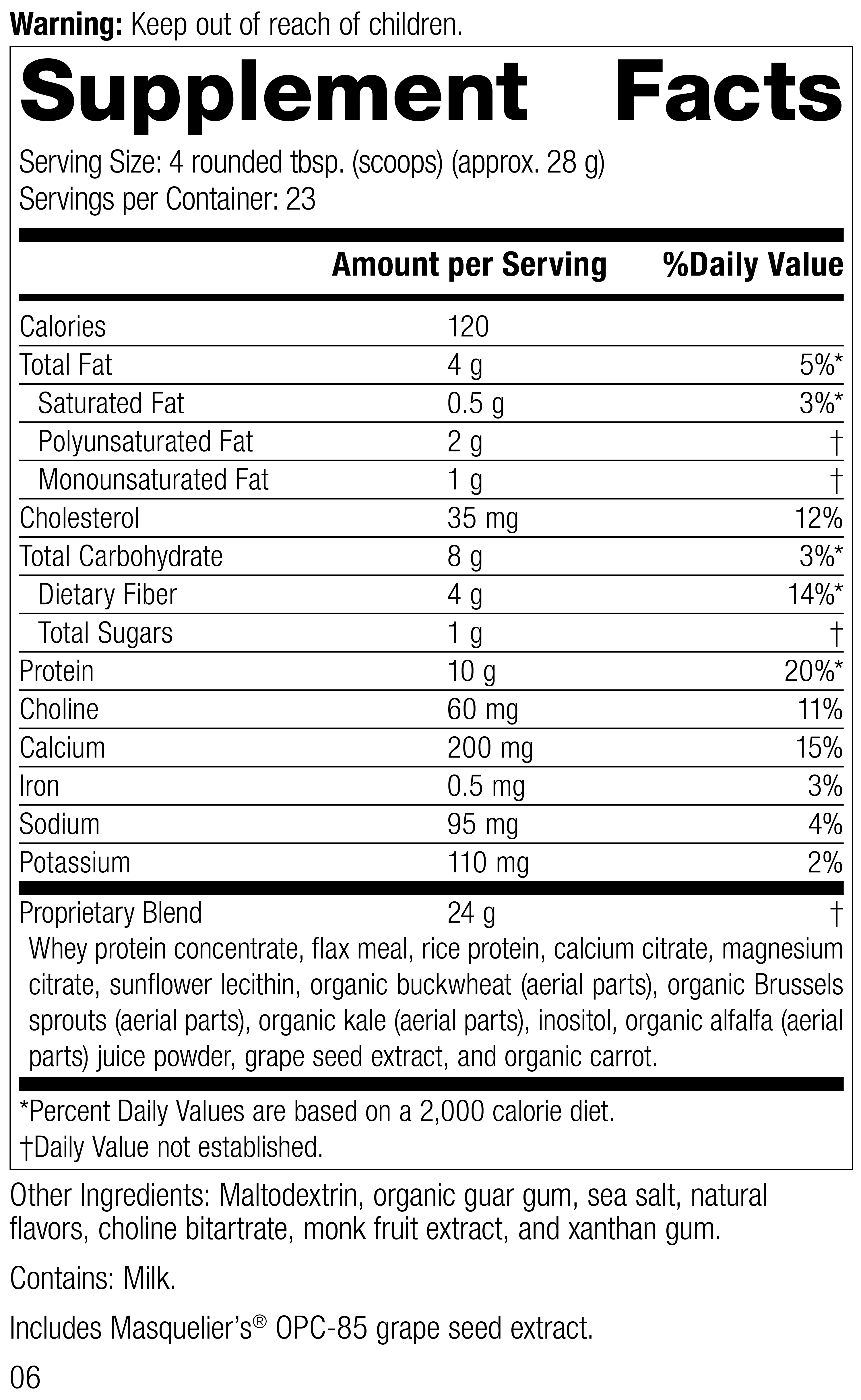 SP Complete® Vanilla Supplement Facts