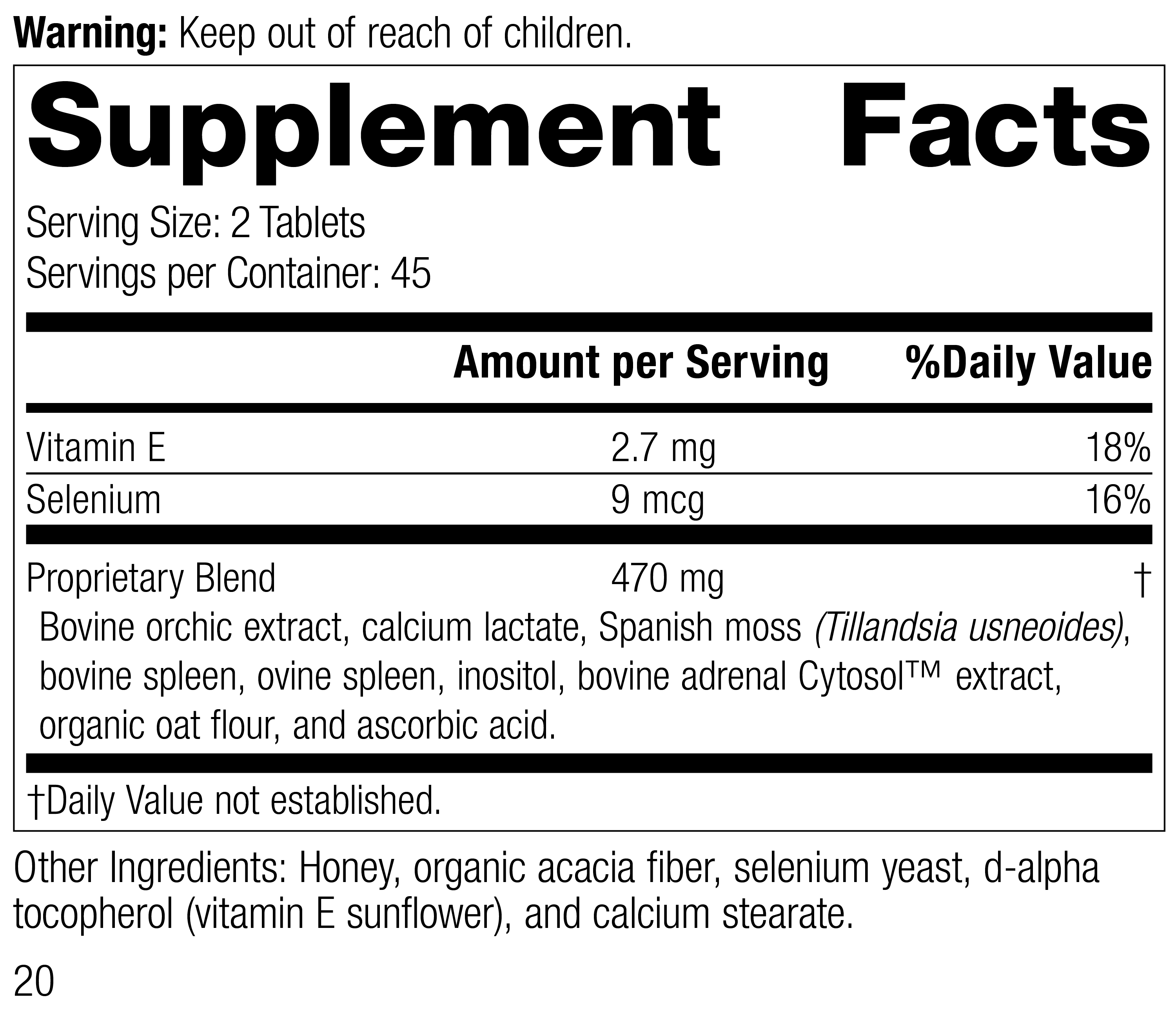 Cataplex® E2 Supplement Facts