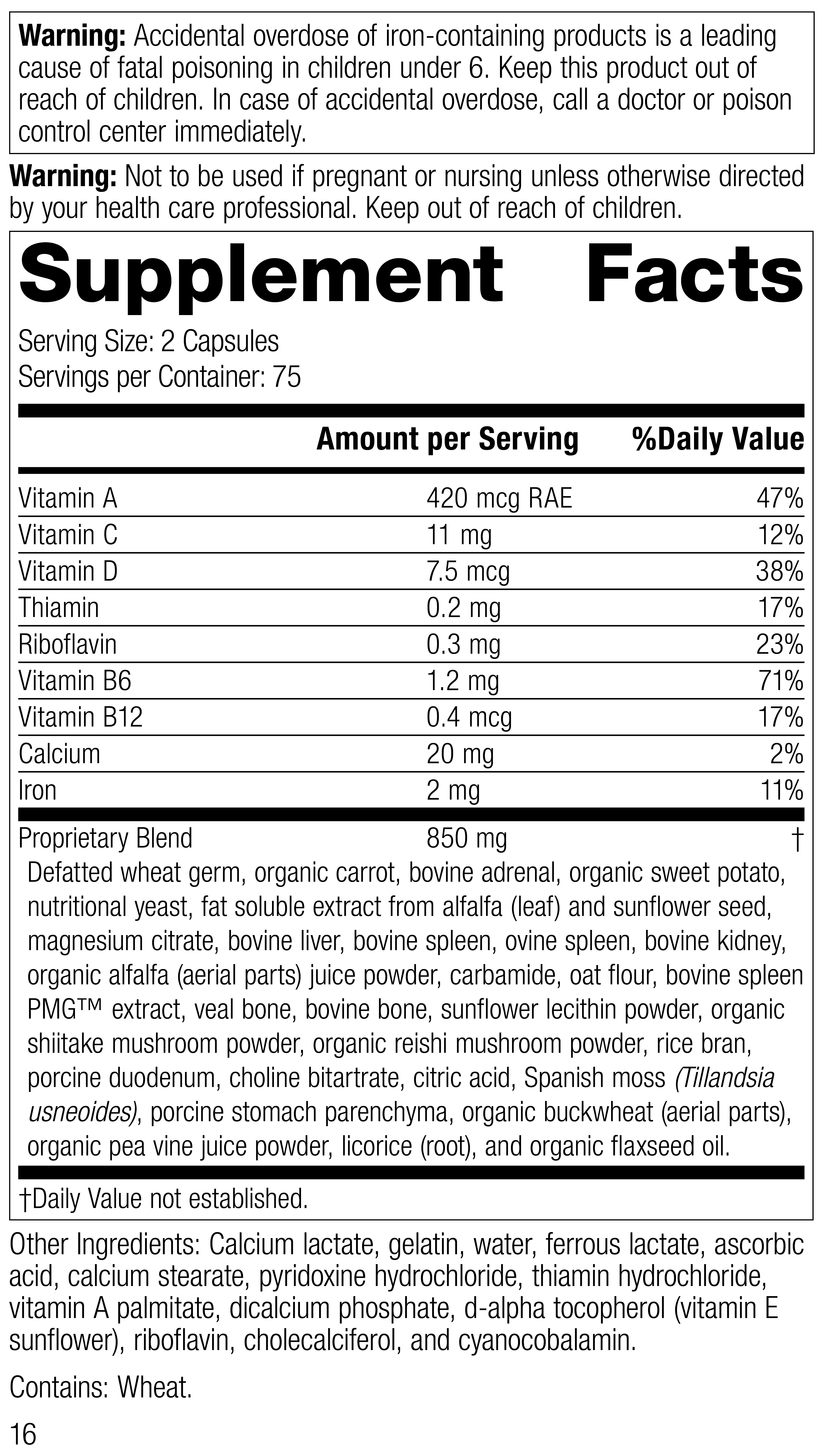 Catalyn® with Iron Supplement Facts