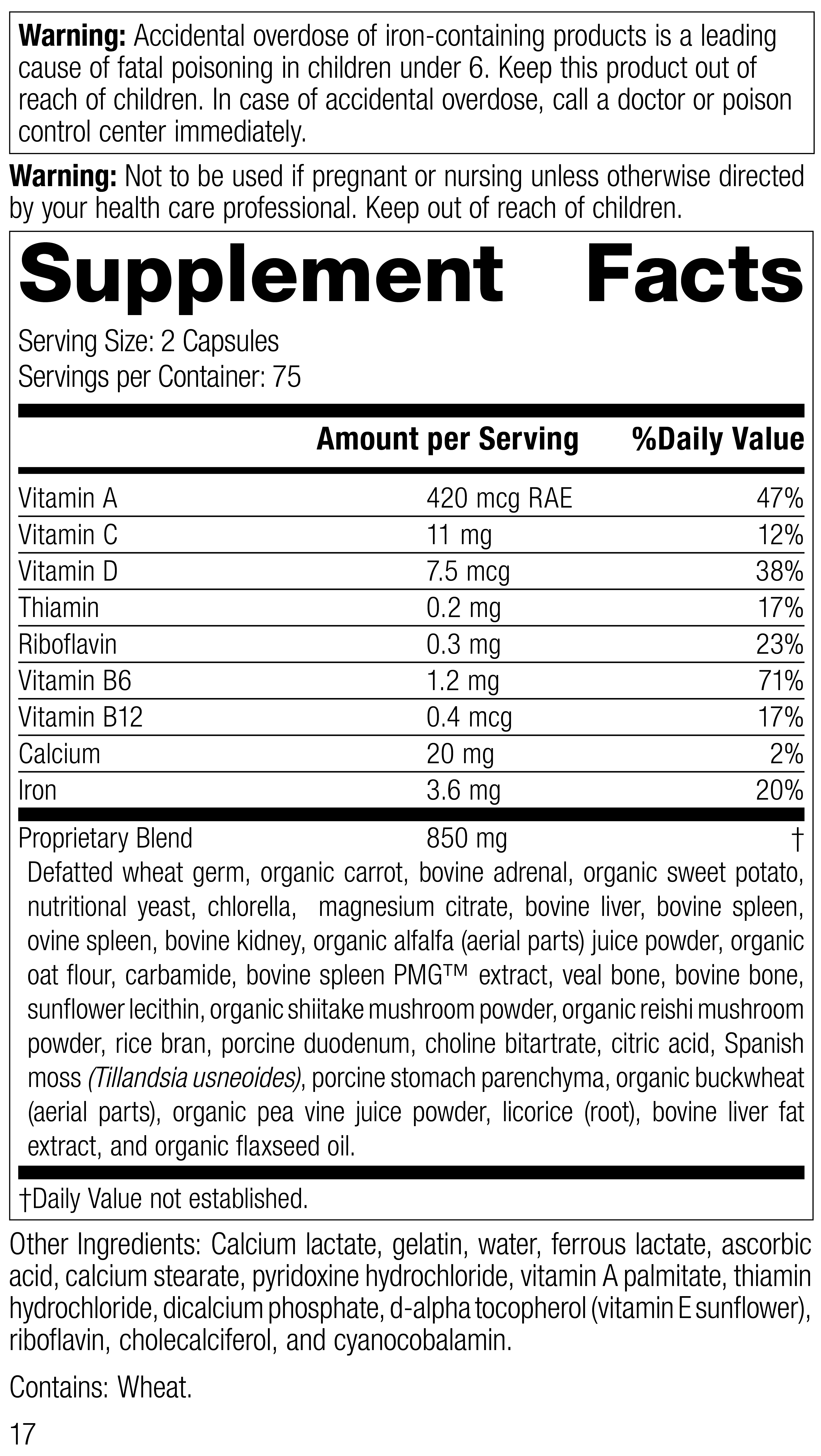 Catalyn® with Iron Supplement Facts