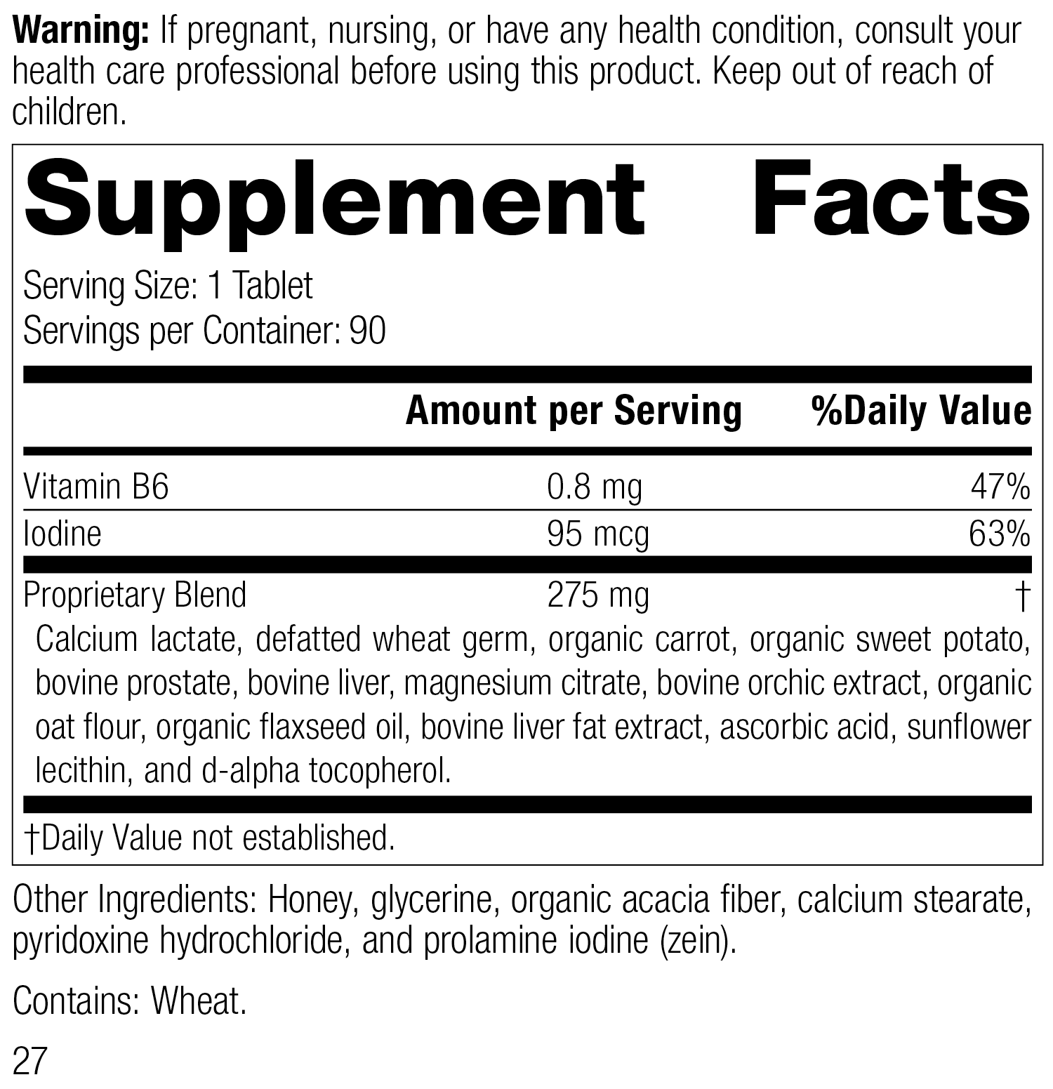 Cataplex® F Tablets Supplement Facts