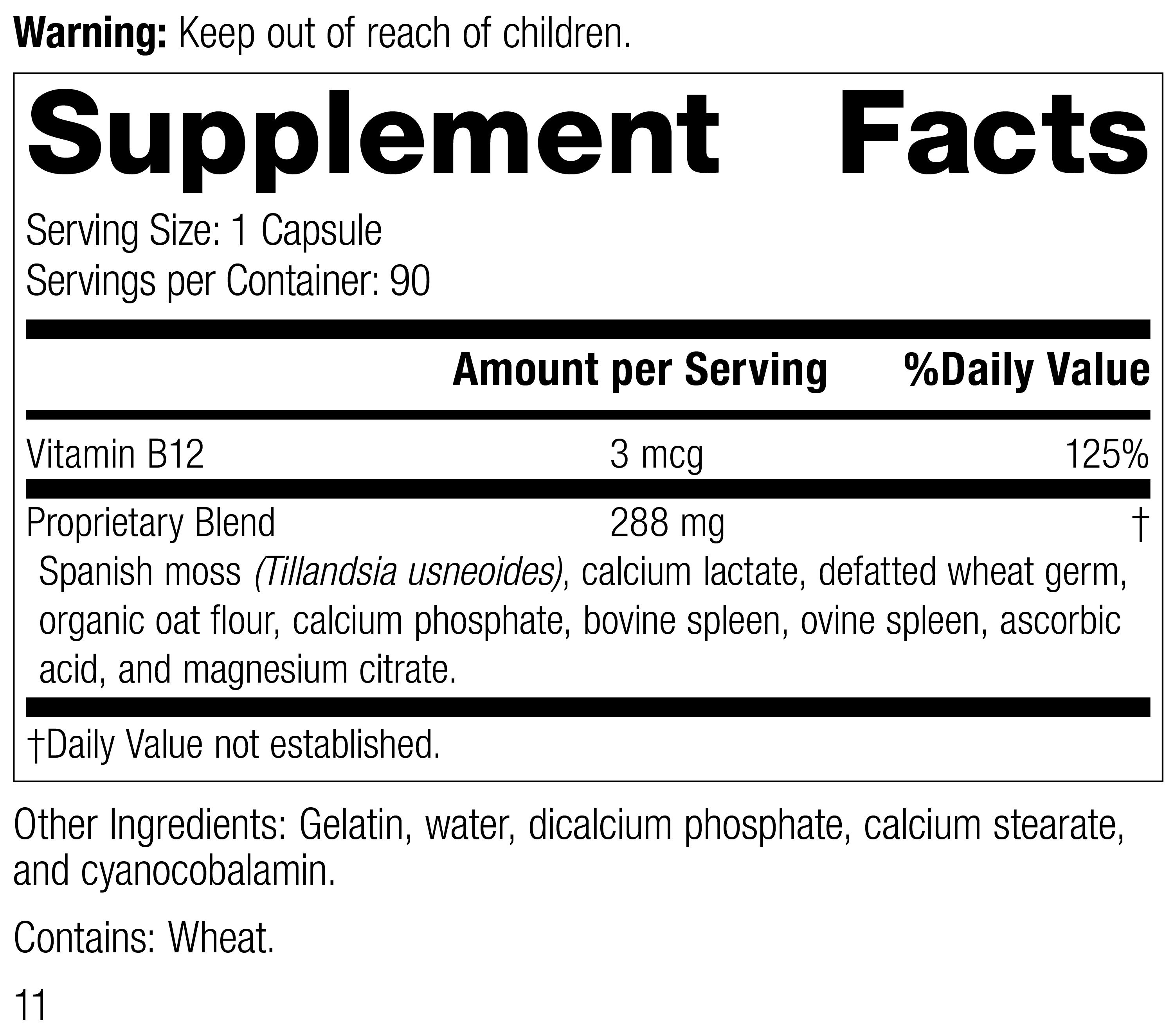 For-Til B12® Supplement Facts