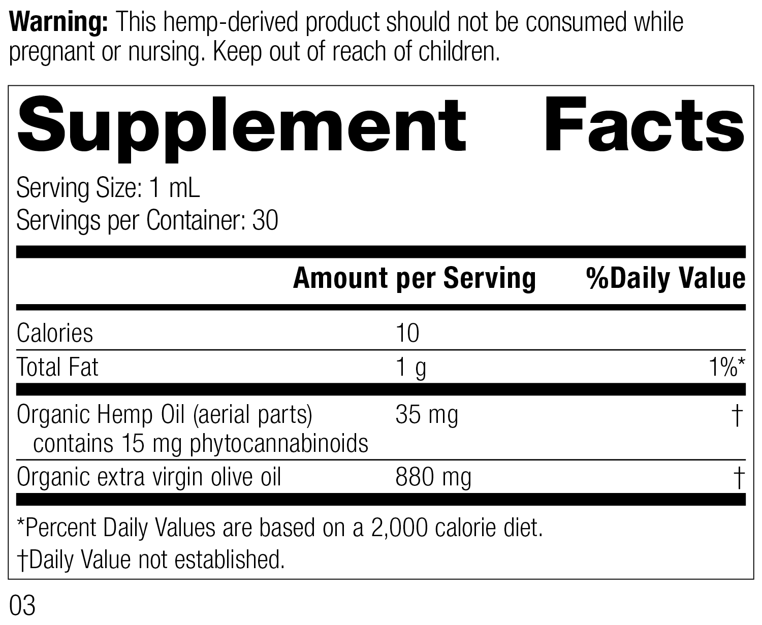 Hemp Oil Supplement Facts