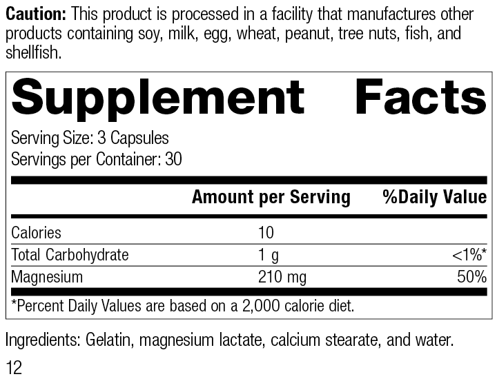 Magnesium Lactate Supplement Facts