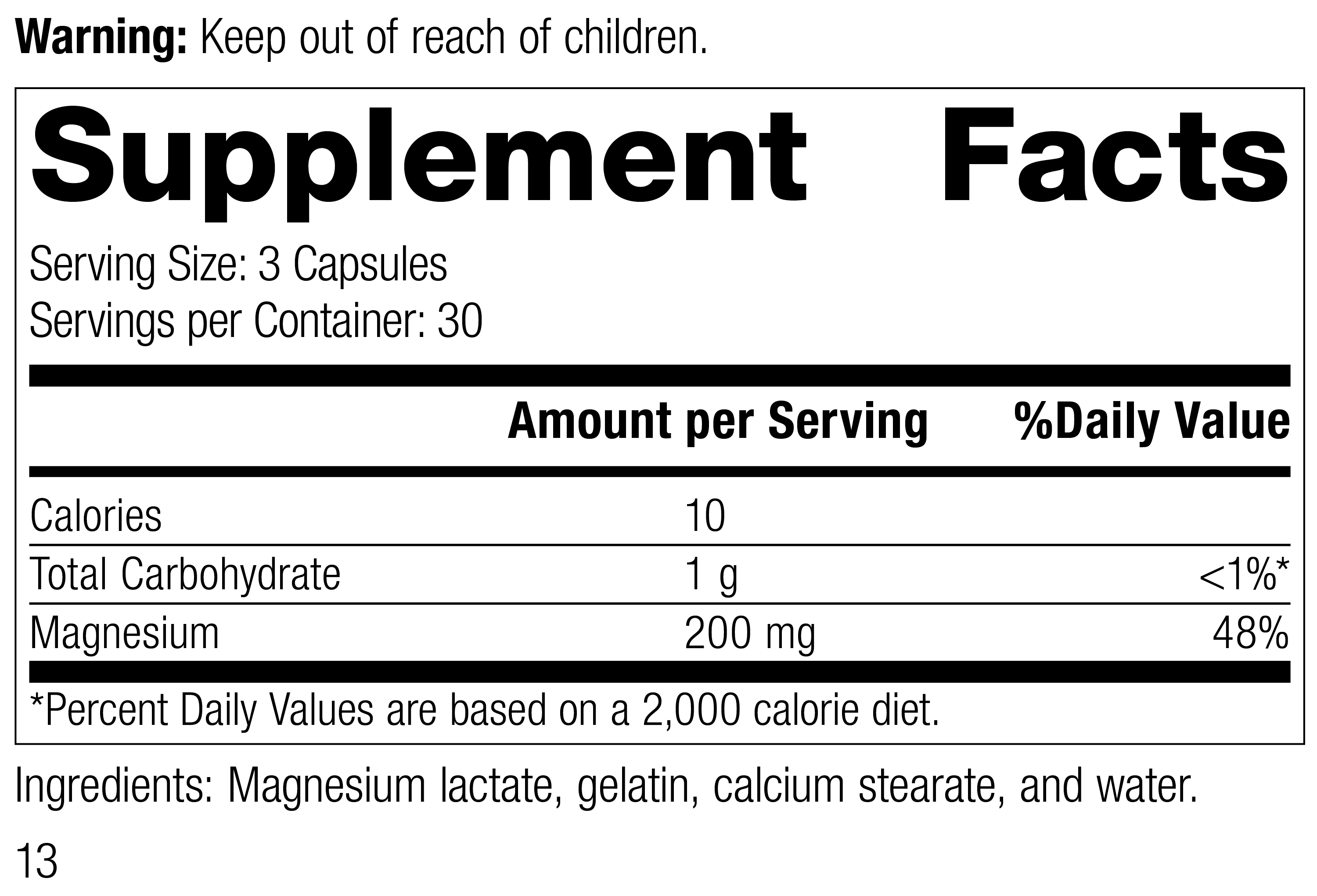 Magnesium Lactate Supplement Facts