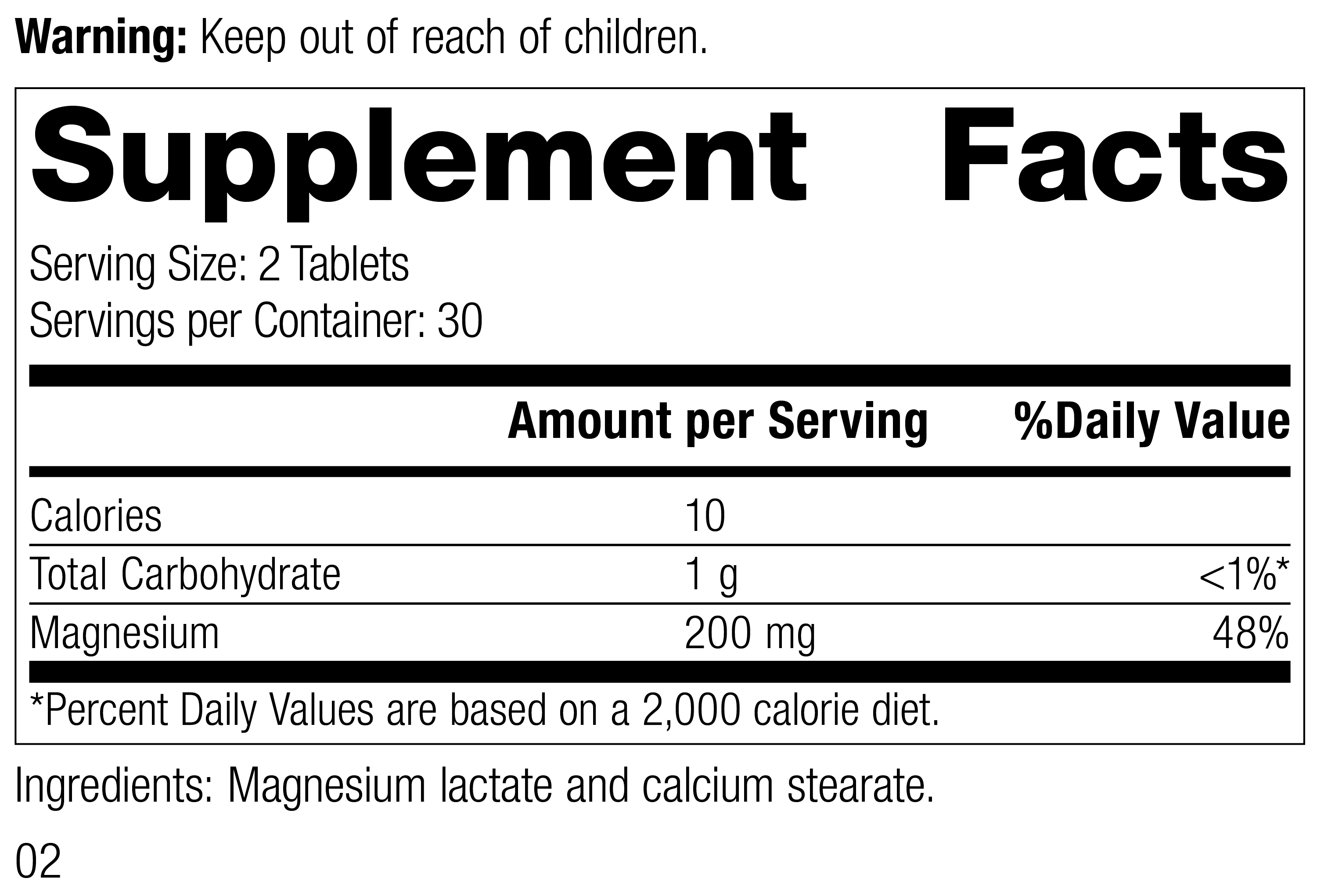 Magnesium Lactate Supplement Facts