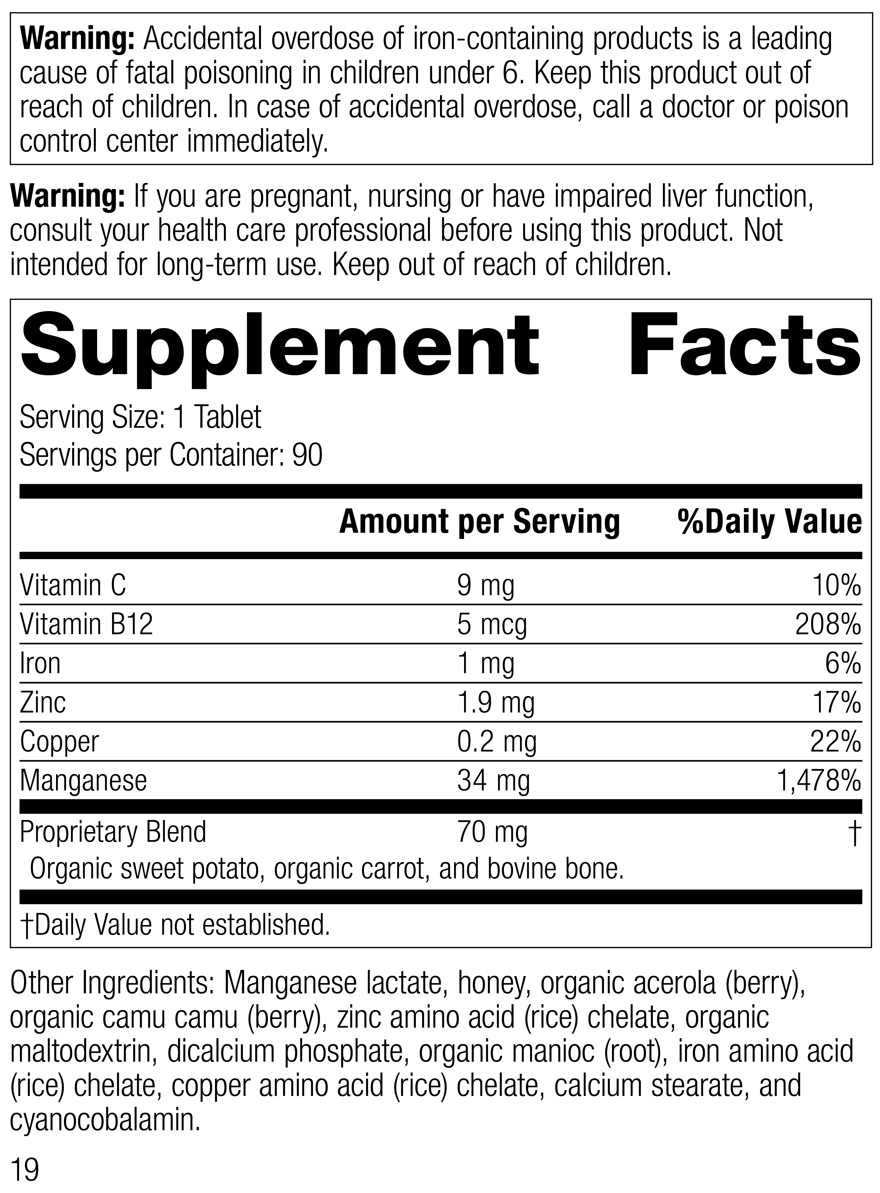 Manganese B12™ Supplement Facts