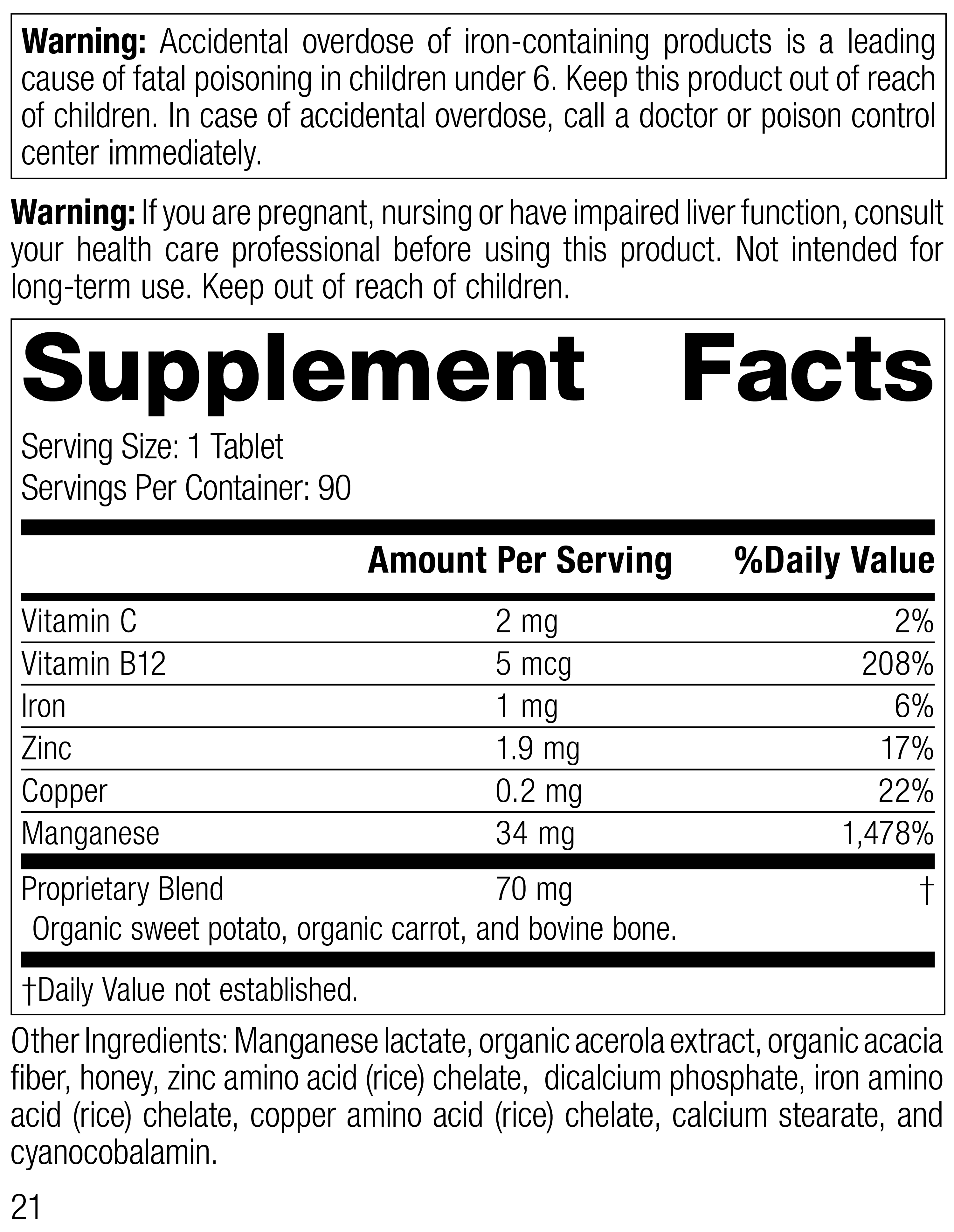 Manganese B12™ Supplement Facts