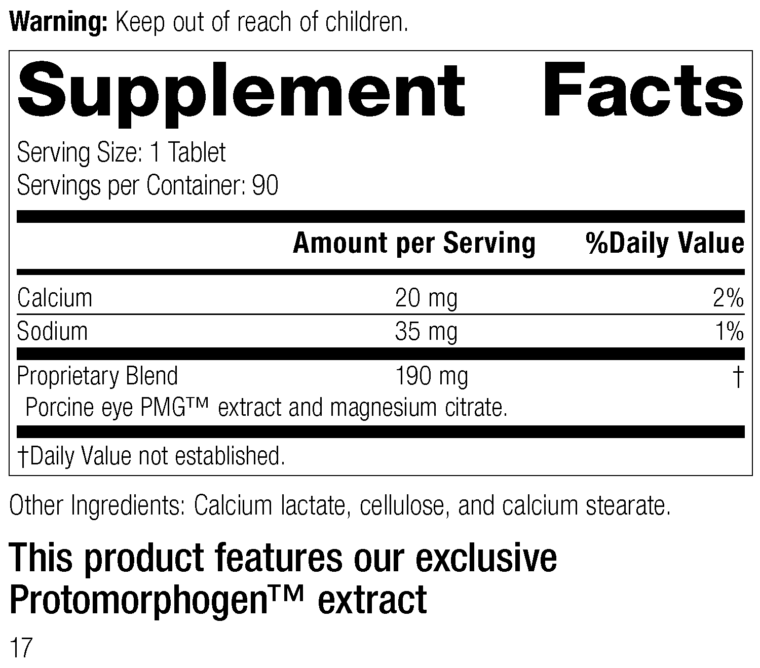 Oculotrophin PMG® Supplement Facts