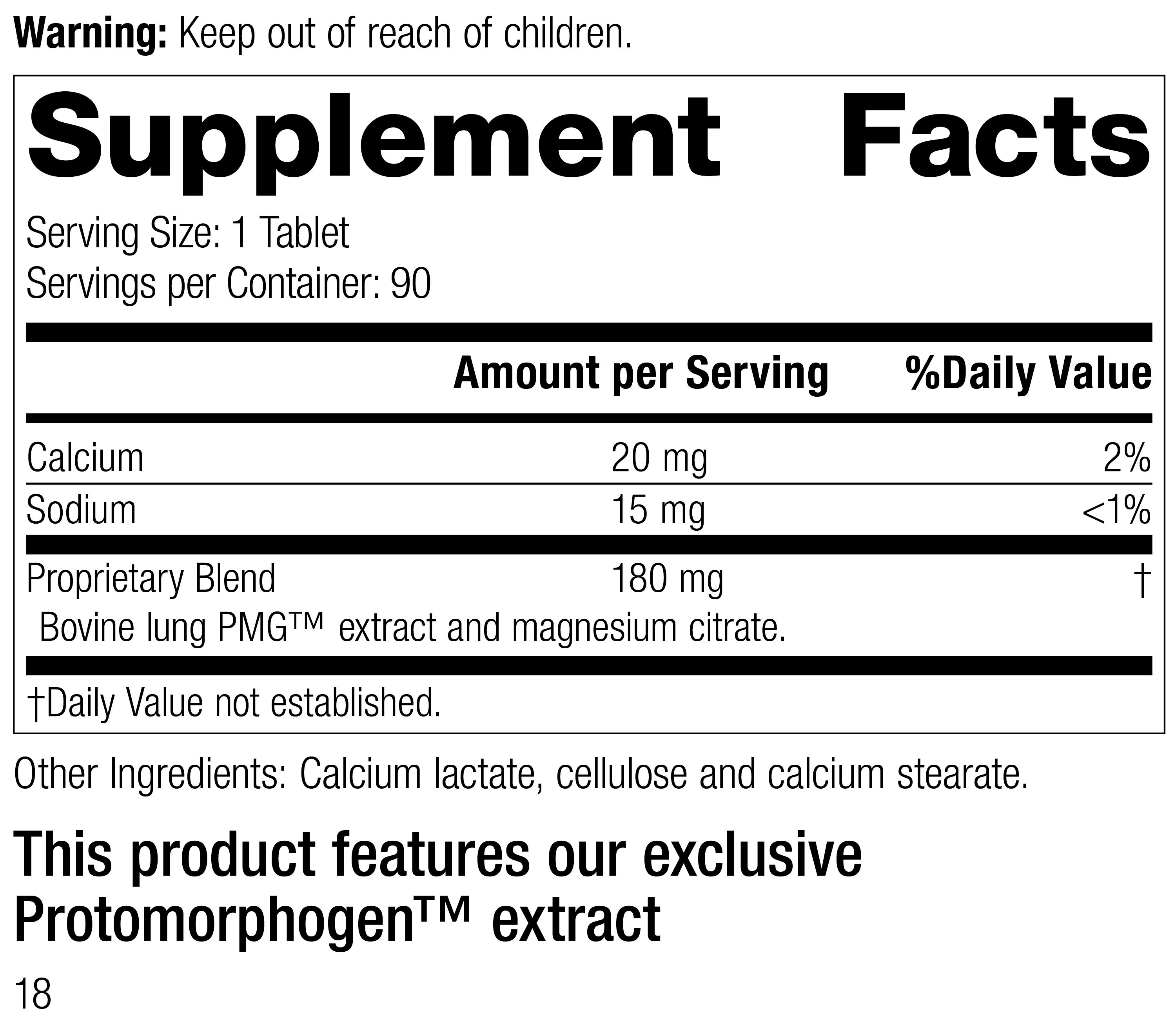 Pneumotrophin PMG® Supplement Facts