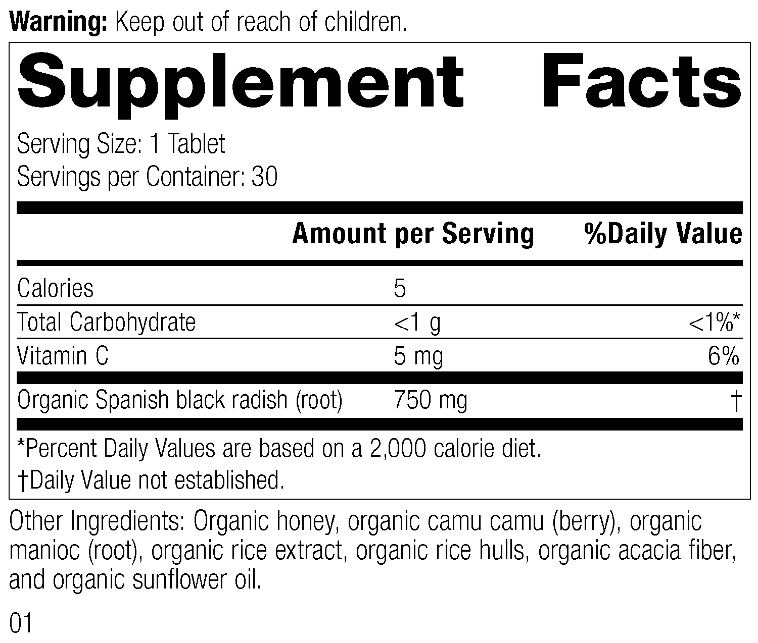 Spanish Black Radish Supplement Facts
