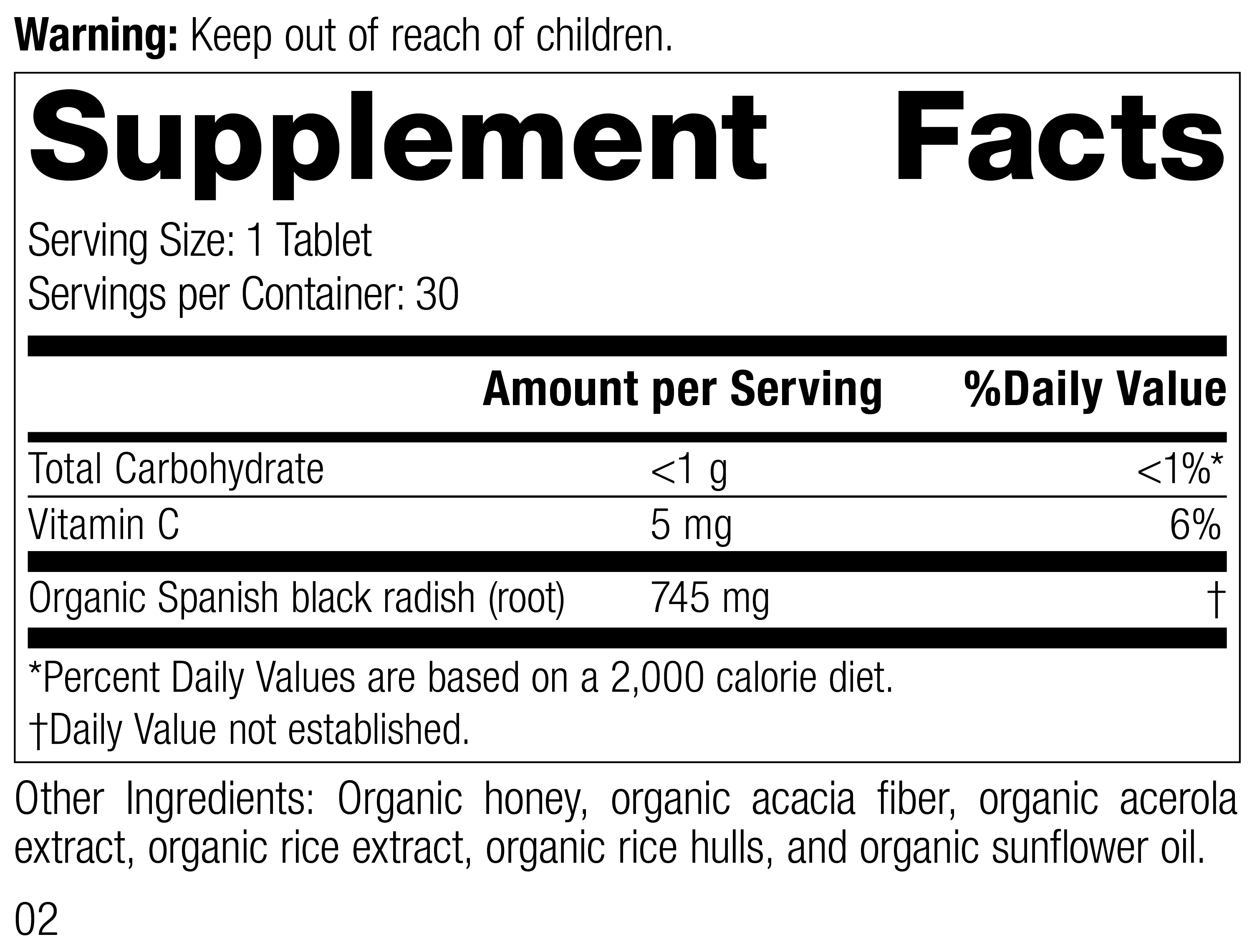 Spanish Black Radish Supplement Facts