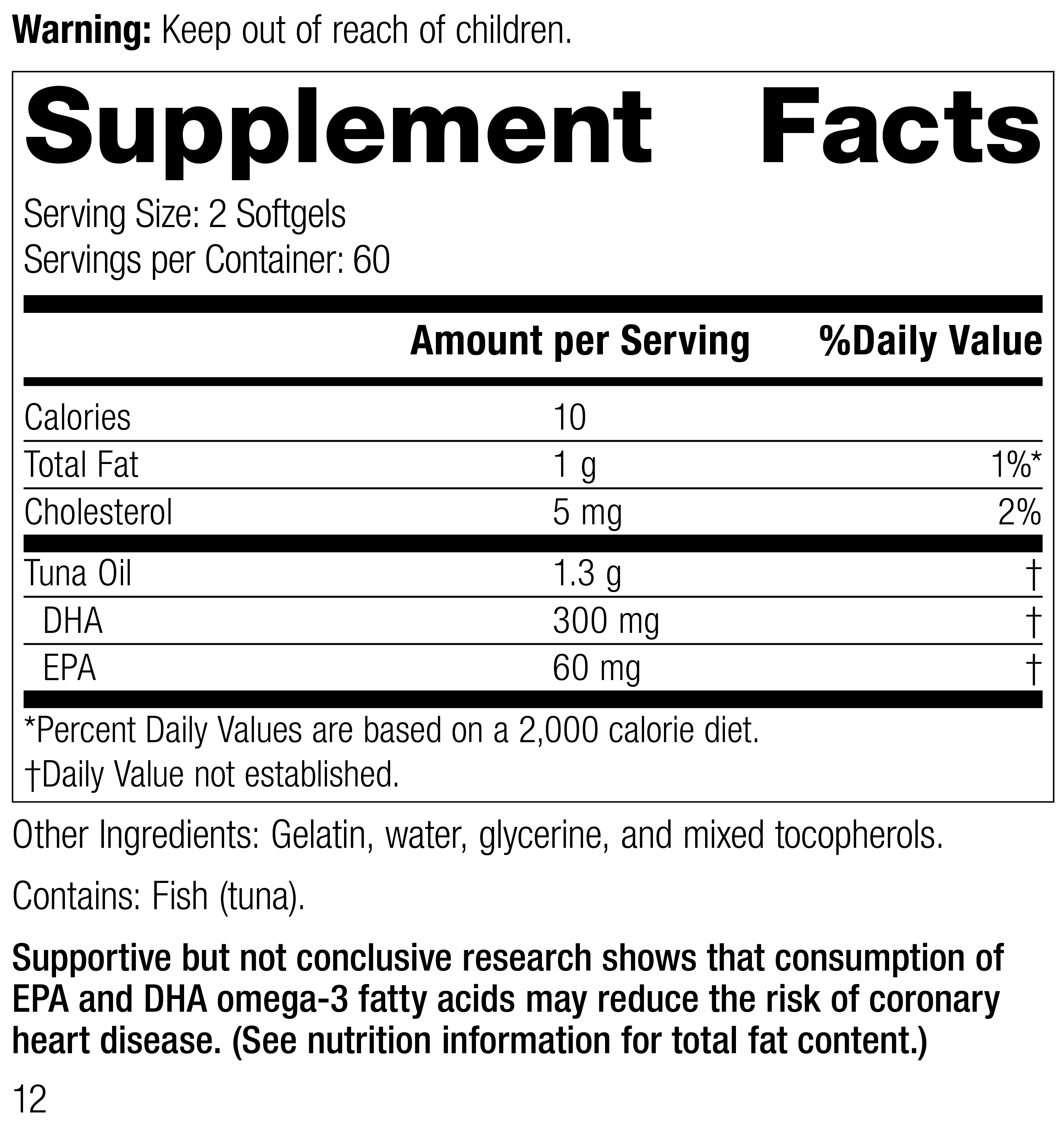 Tuna Omega-3 Oil Supplement Facts