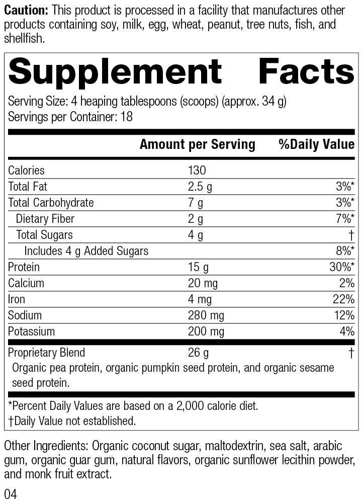 Veg-E Complete Pro™ Vanilla Supplement Facts
