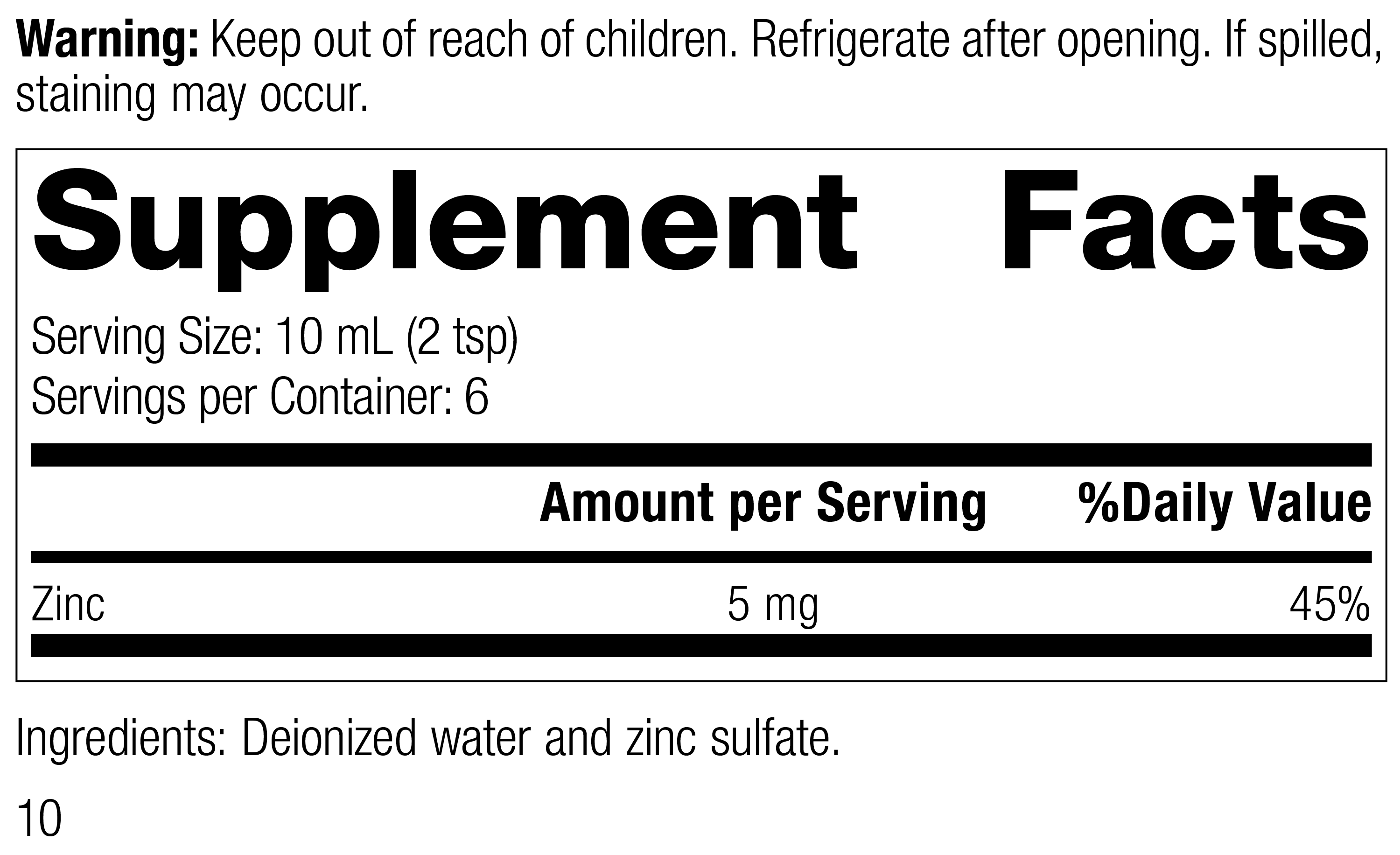 Zinc Test™ Supplement Facts