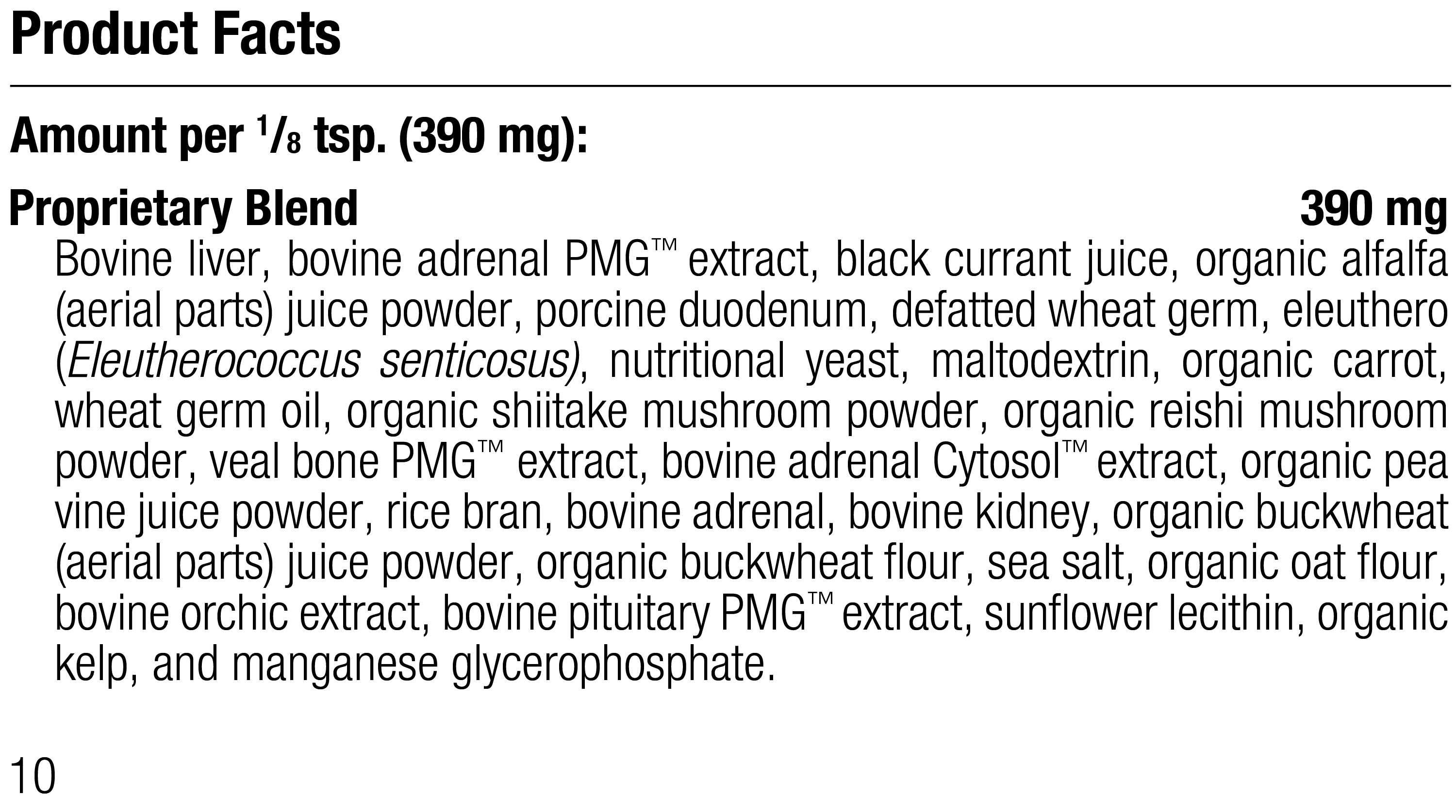 Canine Adrenal Support Supplement Facts