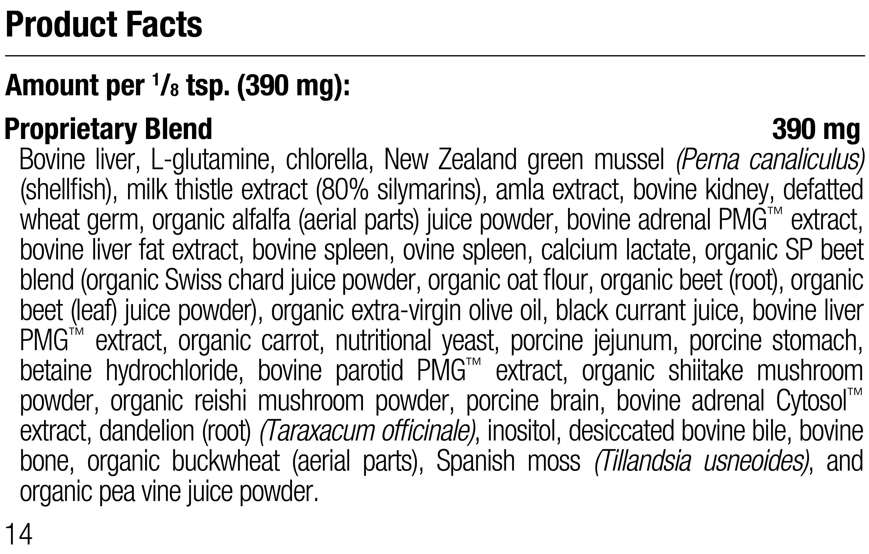 Canine Dermal Support Supplement Facts