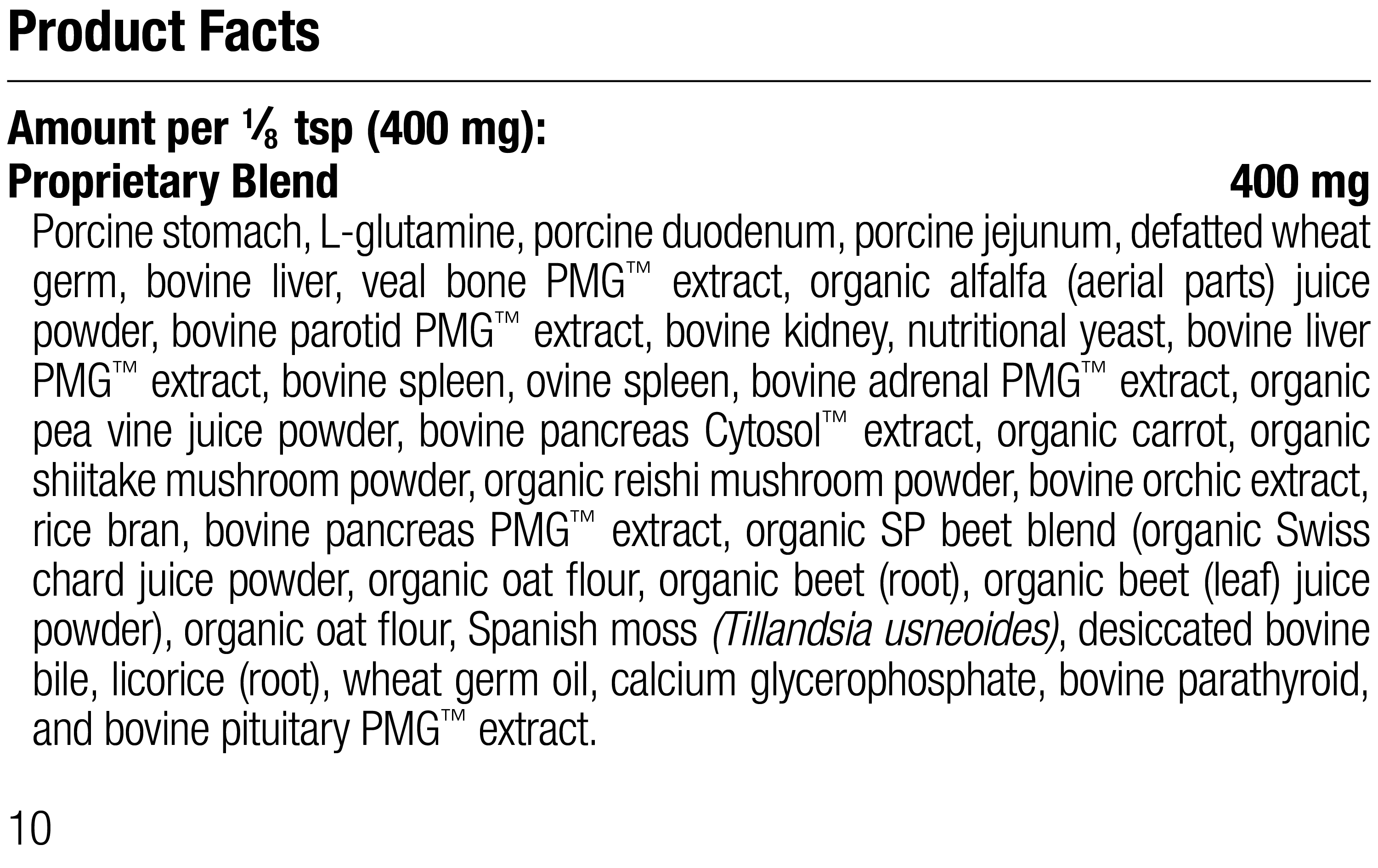 Canine Enteric Support Supplement Facts