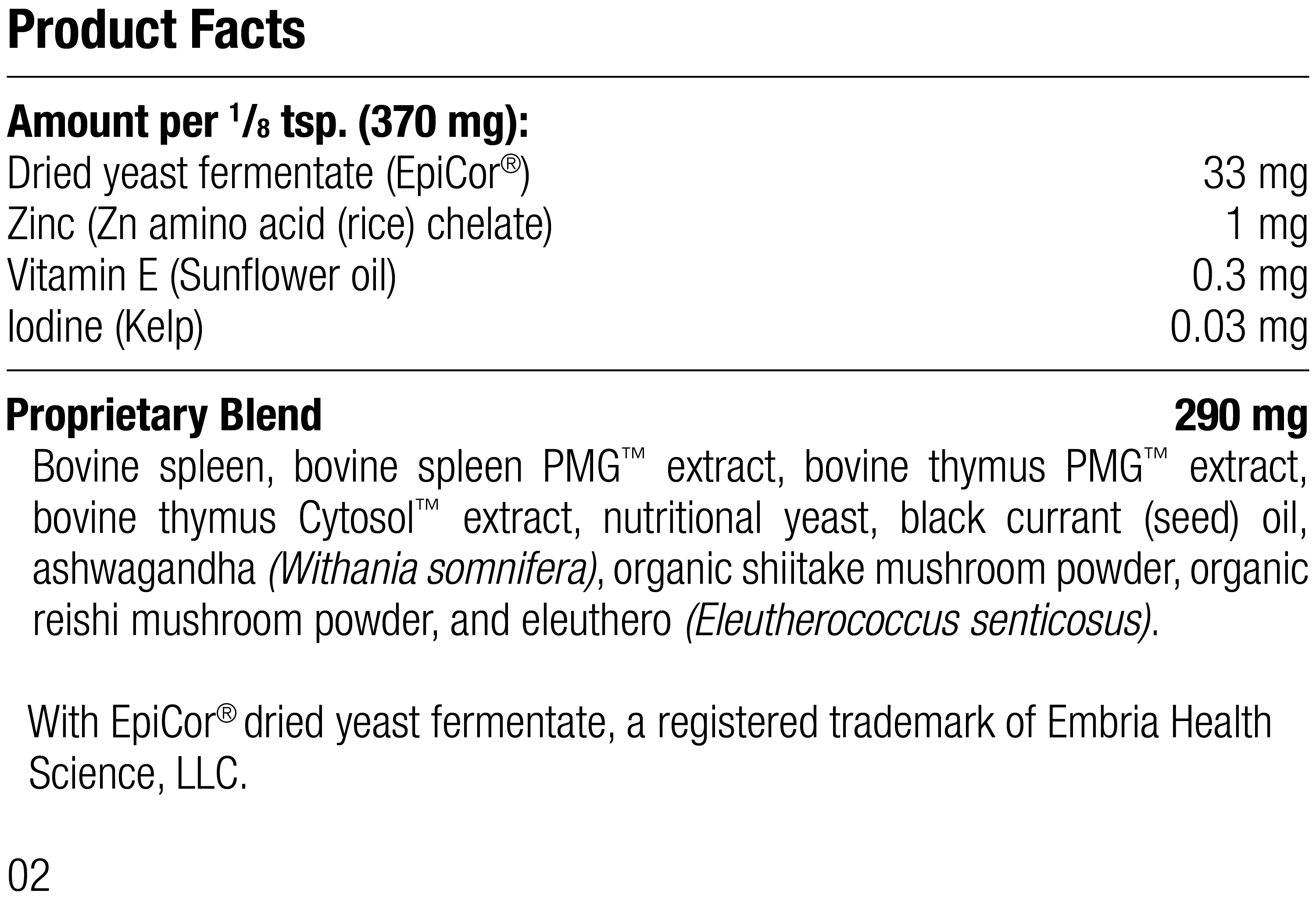 Canine Immune System Support Supplement Facts
