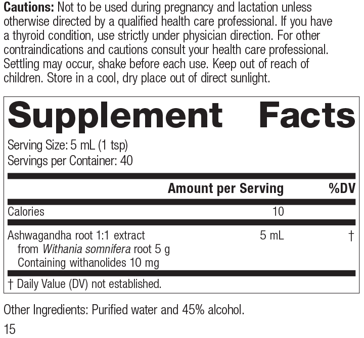 Ashwagandha 1:1 Supplement Facts