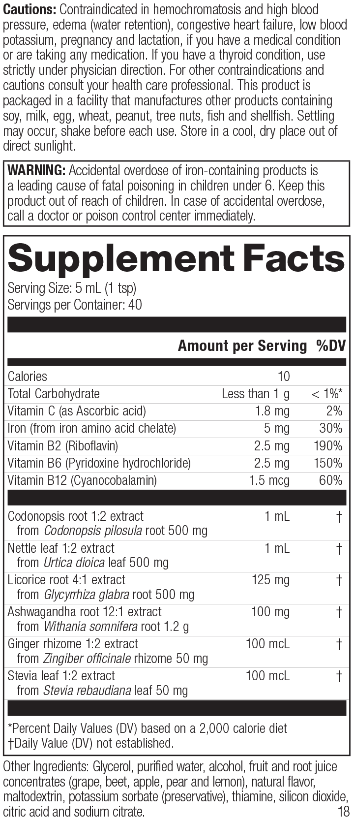 Fe-Max Iron Tonic Phytosynergist® Supplement Facts