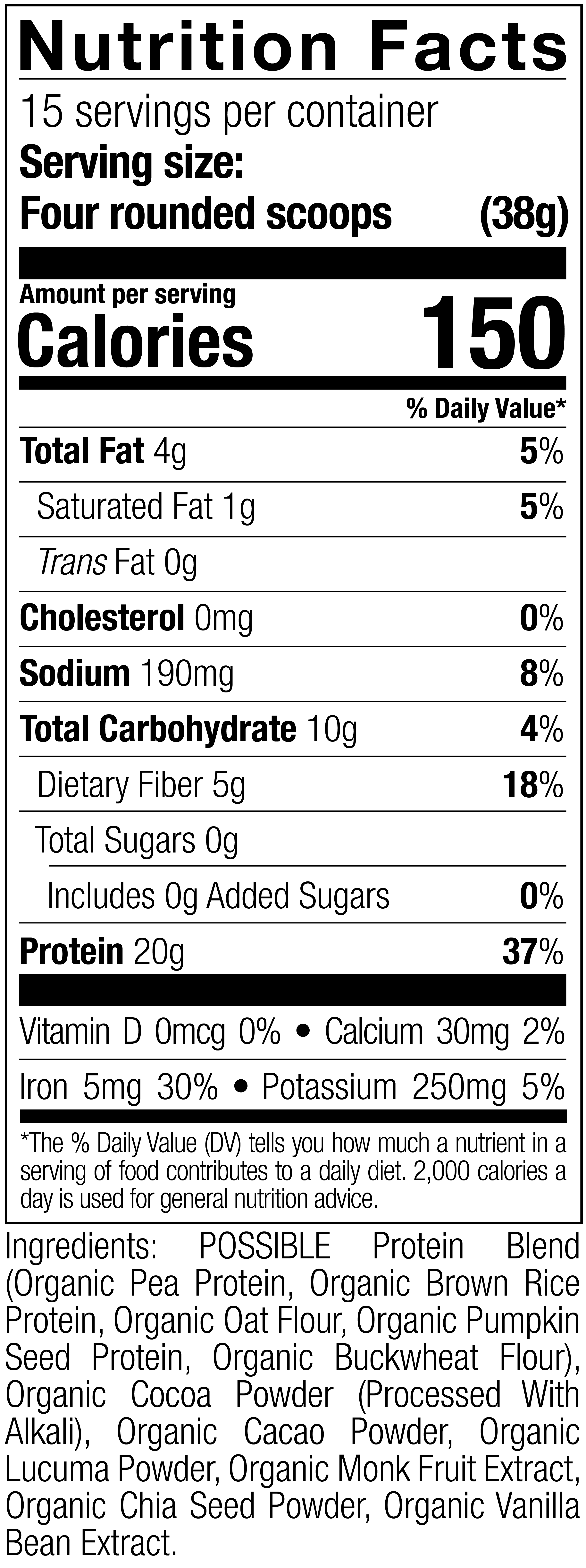 POSSIBLE® Protein Powder Supplement Facts