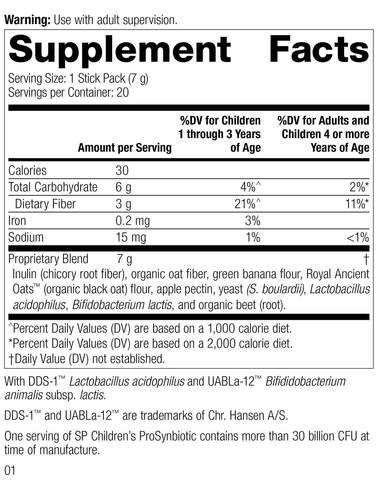 SP Children’s® ProSynbiotic Supplement Facts