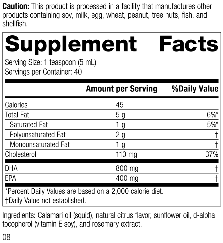 Calamari Omega-3 Liquid Supplement Facts